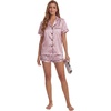 image:imageLYANER Womens Satin Silky Pajamas Set Short Sleeve Button Shirt with Shorts Pjs Sleepwear LoungewearChampagne Pink2
