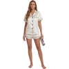 image:imageLYANER Womens Satin Silky Pajamas Set Short Sleeve Button Shirt with Shorts Pjs Sleepwear LoungewearChampagne2
