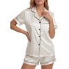 image:imageLYANER Womens Satin Silky Pajamas Set Short Sleeve Button Shirt with Shorts Pjs Sleepwear LoungewearChampagne2