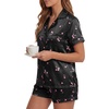 image:imageLYANER Womens Satin Silky Pajamas Set Short Sleeve Button Shirt with Shorts Pjs Sleepwear LoungewearCherry Black
