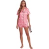 image:imageLYANER Womens Satin Silky Pajamas Set Short Sleeve Button Shirt with Shorts Pjs Sleepwear LoungewearCoral Pink