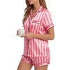 image:imageLYANER Womens Satin Silky Pajamas Set Short Sleeve Button Shirt with Shorts Pjs Sleepwear LoungewearCoral Pink