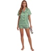 image:imageLYANER Womens Satin Silky Pajamas Set Short Sleeve Button Shirt with Shorts Pjs Sleepwear LoungewearDark Green