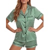 image:imageLYANER Womens Satin Silky Pajamas Set Short Sleeve Button Shirt with Shorts Pjs Sleepwear LoungewearDark Green