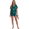 image:imageLYANER Womens Satin Silky Pajamas Set Short Sleeve Button Shirt with Shorts Pjs Sleepwear LoungewearDots Dark Green
