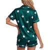 image:imageLYANER Womens Satin Silky Pajamas Set Short Sleeve Button Shirt with Shorts Pjs Sleepwear LoungewearDots Dark Green