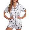 image:imageLYANER Womens Satin Silky Pajamas Set Short Sleeve Button Shirt with Shorts Pjs Sleepwear LoungewearDots White