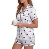 image:imageLYANER Womens Satin Silky Pajamas Set Short Sleeve Button Shirt with Shorts Pjs Sleepwear LoungewearDots White