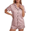 image:imageLYANER Womens Satin Silky Pajamas Set Short Sleeve Button Shirt with Shorts Pjs Sleepwear LoungewearDusty Pink