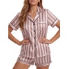 image:imageLYANER Womens Satin Silky Pajamas Set Short Sleeve Button Shirt with Shorts Pjs Sleepwear LoungewearDusty Pink