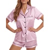 image:imageLYANER Womens Satin Silky Pajamas Set Short Sleeve Button Shirt with Shorts Pjs Sleepwear LoungewearDusty Pink2