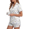 image:imageLYANER Womens Satin Silky Pajamas Set Short Sleeve Button Shirt with Shorts Pjs Sleepwear LoungewearFloral White