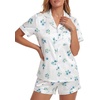 image:imageLYANER Womens Satin Silky Pajamas Set Short Sleeve Button Shirt with Shorts Pjs Sleepwear LoungewearFlower White