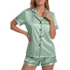 image:imageLYANER Womens Satin Silky Pajamas Set Short Sleeve Button Shirt with Shorts Pjs Sleepwear LoungewearGreen2