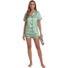 image:imageLYANER Womens Satin Silky Pajamas Set Short Sleeve Button Shirt with Shorts Pjs Sleepwear LoungewearGreen2