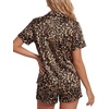 image:imageLYANER Womens Satin Silky Pajamas Set Short Sleeve Button Shirt with Shorts Pjs Sleepwear LoungewearLeopard