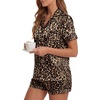 image:imageLYANER Womens Satin Silky Pajamas Set Short Sleeve Button Shirt with Shorts Pjs Sleepwear LoungewearLeopard