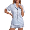 image:imageLYANER Womens Satin Silky Pajamas Set Short Sleeve Button Shirt with Shorts Pjs Sleepwear LoungewearLight Blue
