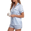 image:imageLYANER Womens Satin Silky Pajamas Set Short Sleeve Button Shirt with Shorts Pjs Sleepwear LoungewearLight Blue