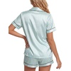 image:imageLYANER Womens Satin Silky Pajamas Set Short Sleeve Button Shirt with Shorts Pjs Sleepwear LoungewearLight Green