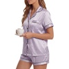 image:imageLYANER Womens Satin Silky Pajamas Set Short Sleeve Button Shirt with Shorts Pjs Sleepwear LoungewearLight Purple2
