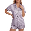 image:imageLYANER Womens Satin Silky Pajamas Set Short Sleeve Button Shirt with Shorts Pjs Sleepwear LoungewearLight Purple2