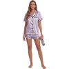 image:imageLYANER Womens Satin Silky Pajamas Set Short Sleeve Button Shirt with Shorts Pjs Sleepwear LoungewearLight Purple2