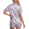 image:imageLYANER Womens Satin Silky Pajamas Set Short Sleeve Button Shirt with Shorts Pjs Sleepwear LoungewearLight Purple2