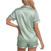 image:imageLYANER Womens Satin Silky Pajamas Set Short Sleeve Button Shirt with Shorts Pjs Sleepwear LoungewearMint Green2