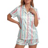 image:imageLYANER Womens Satin Silky Pajamas Set Short Sleeve Button Shirt with Shorts Pjs Sleepwear LoungewearMulticolor Striped