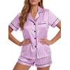 image:imageLYANER Womens Satin Silky Pajamas Set Short Sleeve Button Shirt with Shorts Pjs Sleepwear LoungewearPurple