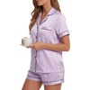 image:imageLYANER Womens Satin Silky Pajamas Set Short Sleeve Button Shirt with Shorts Pjs Sleepwear LoungewearSolid Light Purple