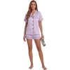 image:imageLYANER Womens Satin Silky Pajamas Set Short Sleeve Button Shirt with Shorts Pjs Sleepwear LoungewearSolid Light Purple