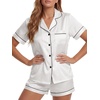 image:imageLYANER Womens Satin Silky Pajamas Set Short Sleeve Button Shirt with Shorts Pjs Sleepwear LoungewearSolid White
