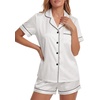 image:imageLYANER Womens Satin Silky Pajamas Set Short Sleeve Button Shirt with Shorts Pjs Sleepwear LoungewearSolid White