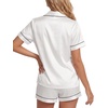 image:imageLYANER Womens Satin Silky Pajamas Set Short Sleeve Button Shirt with Shorts Pjs Sleepwear LoungewearSolid White