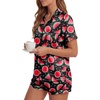 image:imageLYANER Womens Satin Silky Pajamas Set Short Sleeve Button Shirt with Shorts Pjs Sleepwear LoungewearWatermelon Black