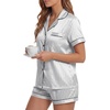 image:imageLYANER Womens Satin Silky Pajamas Set Short Sleeve Button Shirt with Shorts Pjs Sleepwear LoungewearWhite2