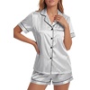 image:imageLYANER Womens Satin Silky Pajamas Set Short Sleeve Button Shirt with Shorts Pjs Sleepwear LoungewearWhite2