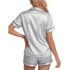 image:imageLYANER Womens Satin Silky Pajamas Set Short Sleeve Button Shirt with Shorts Pjs Sleepwear LoungewearWhite2