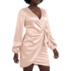 image:imageLYANER Womens Satin Silky Wrap V Neck Tie Waist Long Sleeve Mini Short DressBeige