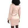 image:imageLYANER Womens Satin Silky Wrap V Neck Tie Waist Long Sleeve Mini Short DressBeige