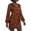 image:imageLYANER Womens Satin Silky Wrap V Neck Tie Waist Long Sleeve Mini Short DressBrown