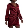 image:imageLYANER Womens Satin Silky Wrap V Neck Tie Waist Long Sleeve Mini Short DressBurgundy