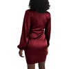 image:imageLYANER Womens Satin Silky Wrap V Neck Tie Waist Long Sleeve Mini Short DressBurgundy