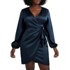 image:imageLYANER Womens Satin Silky Wrap V Neck Tie Waist Long Sleeve Mini Short DressDark Blue