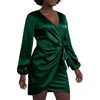 image:imageLYANER Womens Satin Silky Wrap V Neck Tie Waist Long Sleeve Mini Short DressDark Green