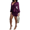image:imageLYANER Womens Satin Silky Wrap V Neck Tie Waist Long Sleeve Mini Short DressDark Purple