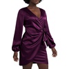 image:imageLYANER Womens Satin Silky Wrap V Neck Tie Waist Long Sleeve Mini Short DressDark Purple