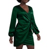 image:imageLYANER Womens Satin Silky Wrap V Neck Tie Waist Long Sleeve Mini Short DressDeep Green